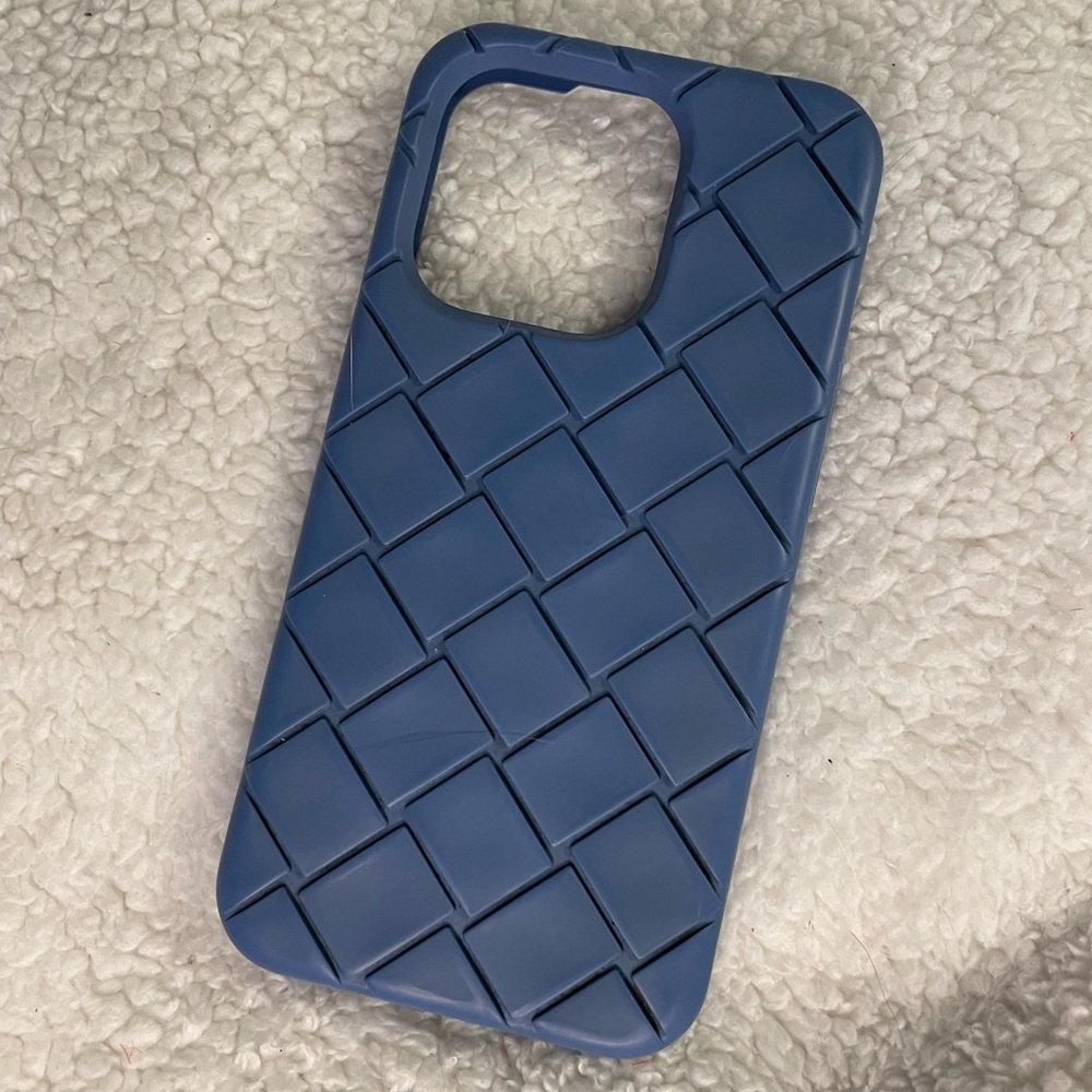 Bottega Veneta iPhone case slate blue Intreccio rubber silicone EUC